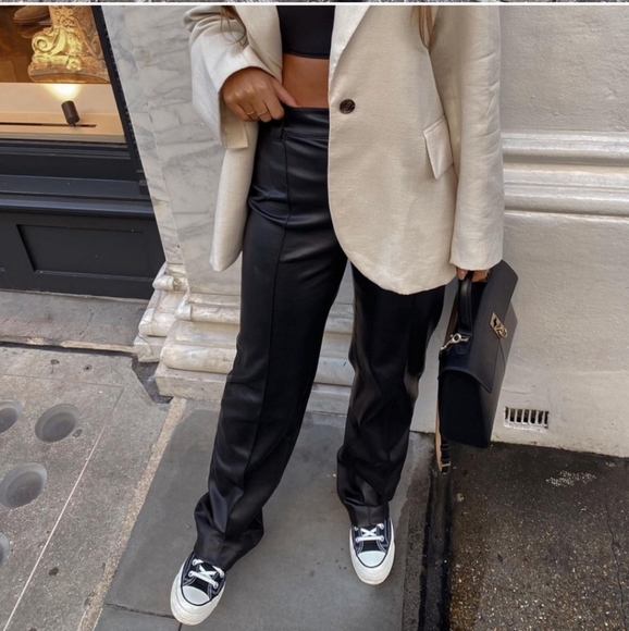 Zara * Faux Leather Straight Wide  Pants - Picture 11 of 16
